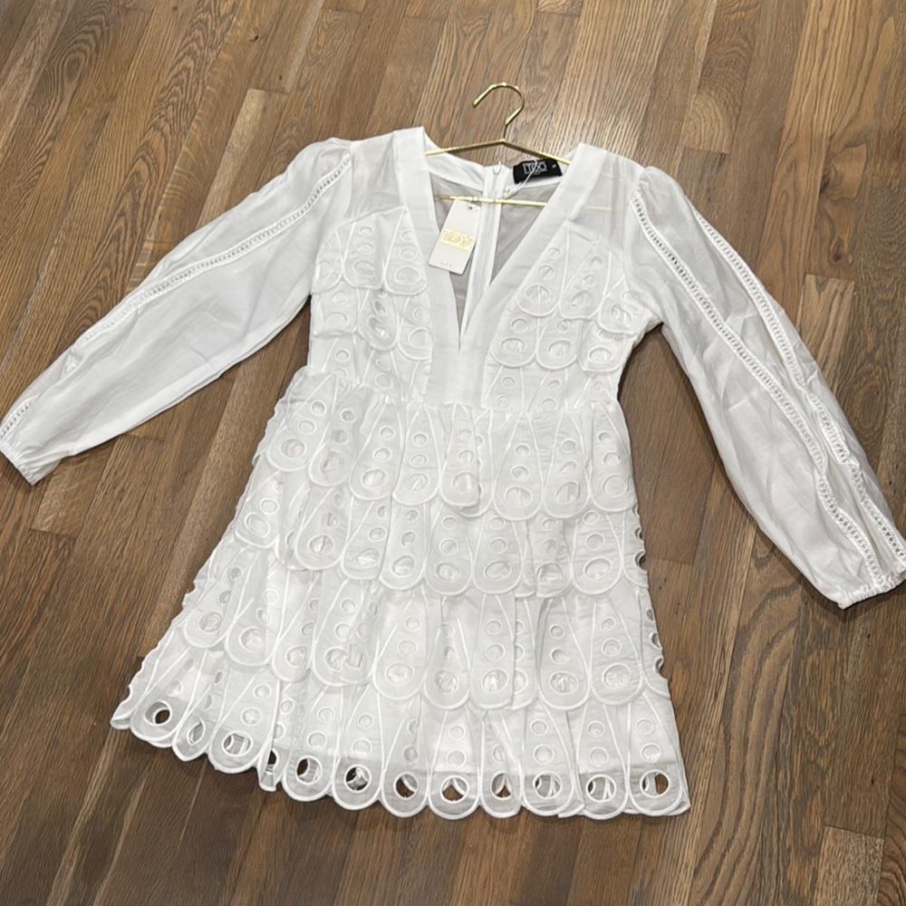 TC White Tiered A-line Dress with Bishop Sleeves